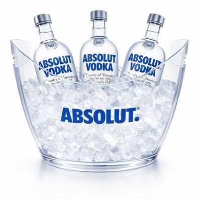 Absolut Vodka Flaschenkühler / Getränkekühler 34 cm breit, 25 cm hoch – transpa
