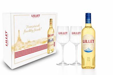 Lillet Blanc Alcohol Free Geschenkset 0,75L + 2 Lillet Gläser in Geschenkbox –