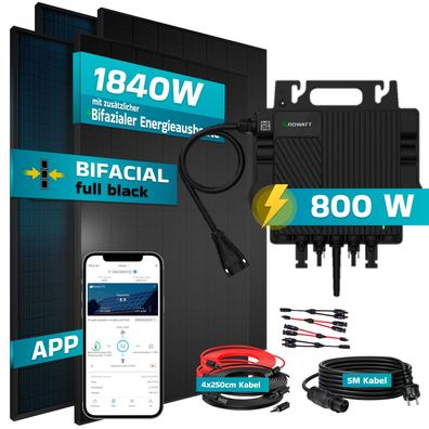 SUNNIVA® Balkonkraftwerk 1840W/800W Solaranlage Growatt NEO-800M-X Fullblack