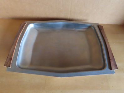 Servierplatte Vorlegeplatte mit Holzgriffen rechteckig Metall