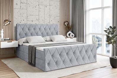 Boxspringbett mit Matratze, Topper, Polsterbett mit Bettkasten AMAY