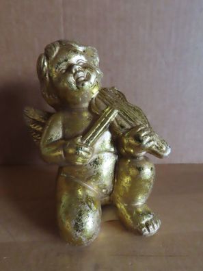Figur Engel kniet spielt Geige goldfarben Keramik ca. 11,9cm H