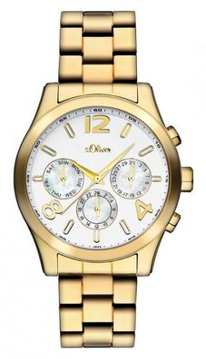 S. Oliver Damen Multifunktionsuhr Edelstahl IP Gold SO-2393-MM