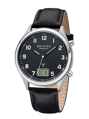 Regent Herren Funkuhr Edelstahl Lederband FR-278