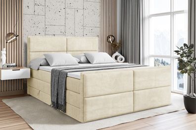 Boxspringbett mit Matratze, Topper, Polsterbett mit Bettkasten AURA-Z KING