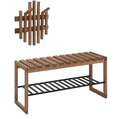 MCA Garderobenset HWC-P57, Garderobenpaneel Sitzbank, Massiv-Holz Eiche