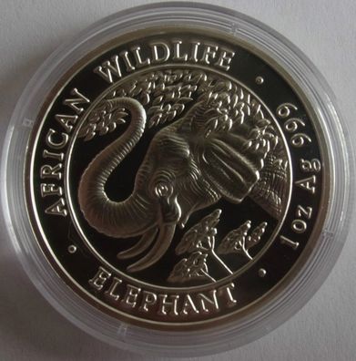 2005 Somalia Elefant, 1 oz STGL-BU Silber mit 39 mm Originalkapsel