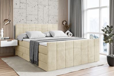 Boxspringbett mit Matratze, Topper, Polsterbett mit Bettkasten MOETI-Z KING