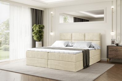 Boxspringbett mit Matratze, Boxbett, Topper, Polsterbett mit Bettkasten OHIO