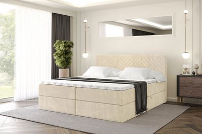 Boxspringbett mit Matratze, Boxbett, Topper, Polsterbett mit Bettkasten VEXA