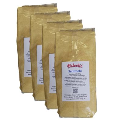 4 x 1kg Senfmehl gelb Senfpulver Senfkörner fein gemahlen teilentölt