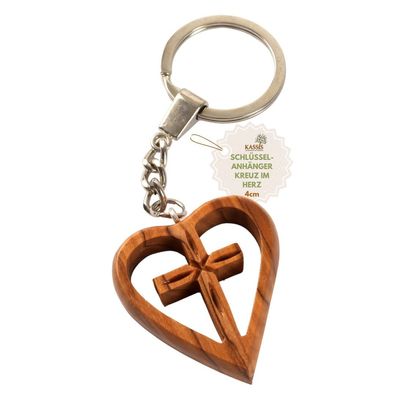 Olivenholz Schlüsselanhänger Schutzengel Geschenk Kreuz im Herz Geschenk