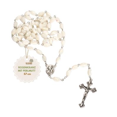Rosenkranz mit ovalen Perlen aus Perlmutt 55 cm handgemacht und gute Qualität