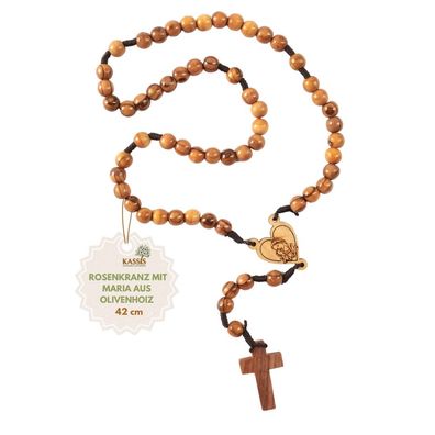 Rosenkranz mit Herz und Maria aus Olivenholz