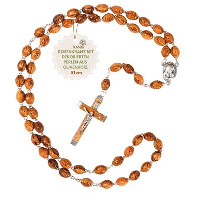 Rosenkranz mit dekorierten Perlen aus Olivenholz 51 cm handgemacht gute Qualität