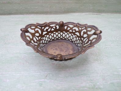 alte antike mini Schale Durchbrucharbeit 8x6x2,5cm golden Messing?