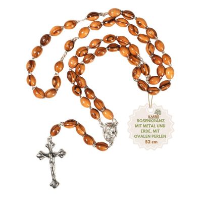 Rosenkranz Olivenholz mit Metall und Erde - oval aus Bethlehem Schutzengel