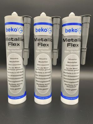 3x Beko Metallic Flex 305g elastischer Klebstoff Dichtstoff Dichtung KfZ Container
