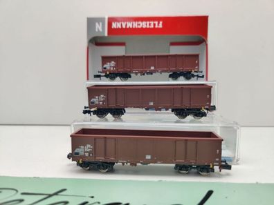 Fleischmann N DC 828347 3-teilig Set offene Güterwagen Eas / NEM / DR Ost / OVP