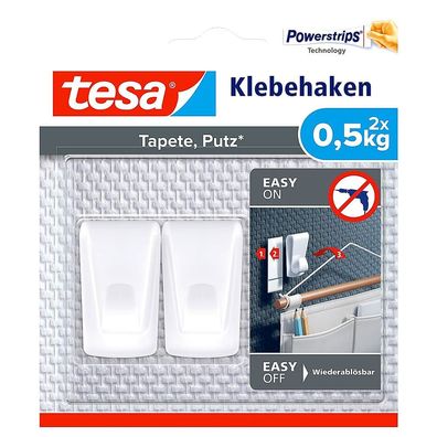 tesa Klebehaken Tapeten & Putz - selbstklebender Haken - Befestigung von