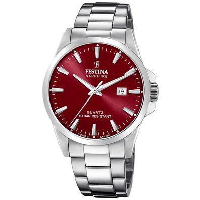 Festina Herren-Armbanduhr Stahl/Granatrot mit Saphirglas F20024/7