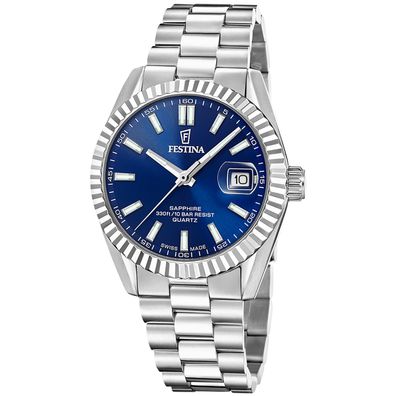 Festina Herrenarmbanduhr Stahl/Blau mit Saphirglas F20084/B