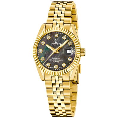 Festina Damenuhr Quarz Goldfarben/Perlmutt Schwarz 10 bar F20089/3