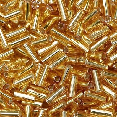 Böhmische Rocailles Stäbchen 5 x 2 mm Ø 25 mm Glas goldfarben
