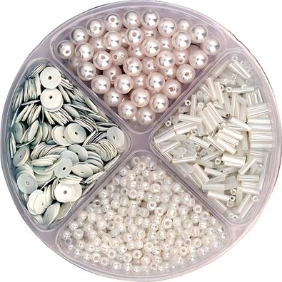 Perlen- und Pailletten-Mix Höhe: 1 cm Ø 9 cm Kunststoff weiss