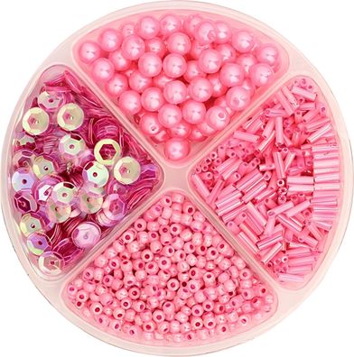 Perlen- und Pailletten-Mix Höhe: 1 cm Ø 9 cm Kunststoff pink