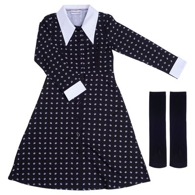 Wednesday Addams Kinder Kostüm | Wednesday Mädchen Kleid mit Bubikragen | Inkl. Halsk