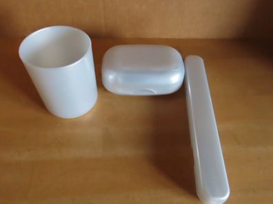 Zahnputz-Set silbergrau Seifendose Zahnputzbecher Box für Zahnbürste