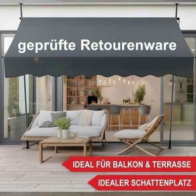 3m x 1,2m Klemmmarkise aufrollbar Balkonmarkise Balkon Terrasse Sichtschutz Antrazit