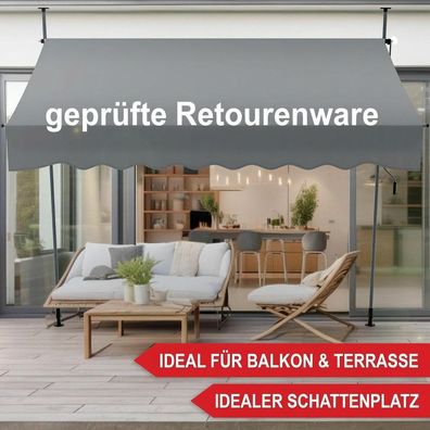 Sichtschutz 4m x 1,2m Klemmmarkise aufrollbar Balkonmarkise Balkon Terrasse Grau