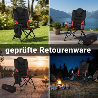 Campingstuhl faltbar Klappstuhl Camping Stuhl Hochlehner gepolstert Schwarz Rot