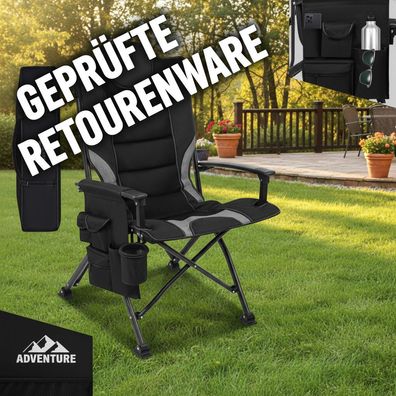 Campingstuhl faltbar Klappstuhl Camping Stuhl Hochlehner gepolstert Schwarz Grau