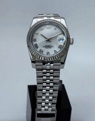 Armbanduhr Datejust Römisches Zifferblatt Weiß Stahl Jubilee Automatik Luxusuhr 36mm