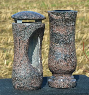 Grablaterne mit Vase Grablicht Grableuchte Grabschmuck aus Paradiso Granit