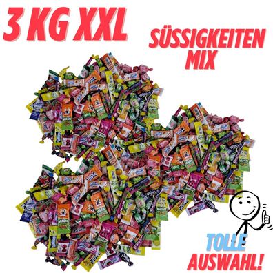 Süßigkeiten Mix XXL 3 KG - Kaustreifen, Kaubonbons, Süßwaren Mix, Geburtstage