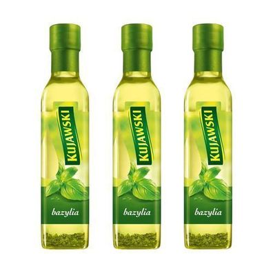 Rapsöl mit Basilikum 3x 250ml - Gewürzöl Würzöl zum Backen Braten - Öl Kujawski