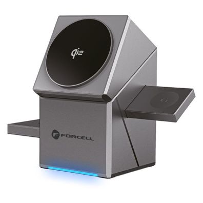Forcell F-Energy Rotation Cube 3-in-1 Qi2 Wireless Charger mit Magnetring silber