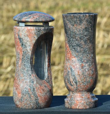 Grablaterne mit Vase Grablicht Grableuchte Grablampe Grabschmuck aus Himalaya Granit