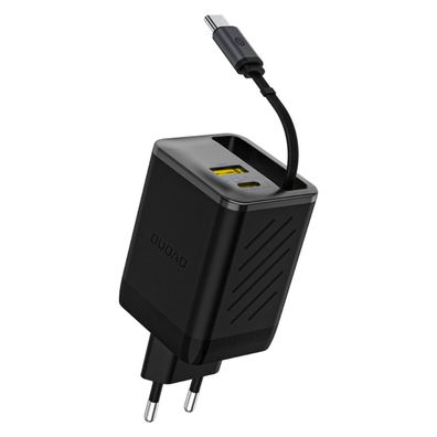 Dudao A67EU GaN 67W Wandladegerät mit integriertem einziehbarem USB-C Kabel Schwarz