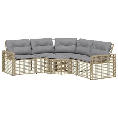 Halbrundes Gartenmöbel Lounge-Set aus PE-Rattan mit Hocker und Kissen