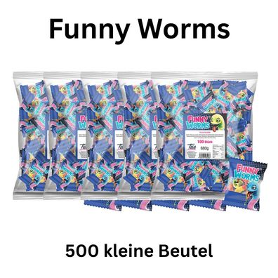 500x Funny Worms Fruchtgummi Mini Beutel einzeln verpackt Süßigkeiten