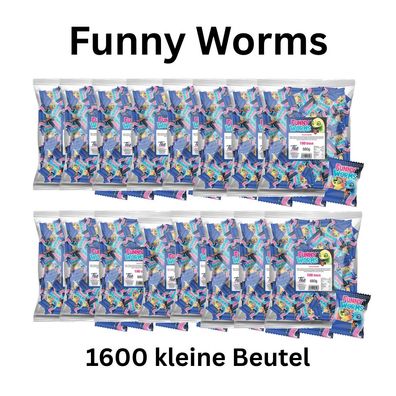 1600x Funny Worms Fruchtgummi Mini Beutel einzeln verpackt Süßigkeiten XXL