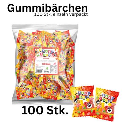 Gummibärchen Tise Funny Bear Fruchtgummi 680g Packung 100 Stk. einzeln verpackt