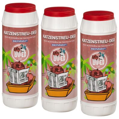 Lov&Ed Deo für Katzentoiletten mit Babypuderduft, 3x 750g