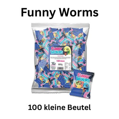 100 Funny Worms Fruchtgummi Mini Beutel einzeln verpackt
