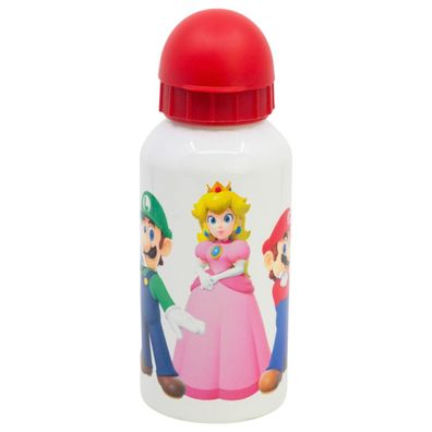 Super Mario Wasserflasche 400 ml Aluminium Flasche Schule & Freizeit mit Sicherhei